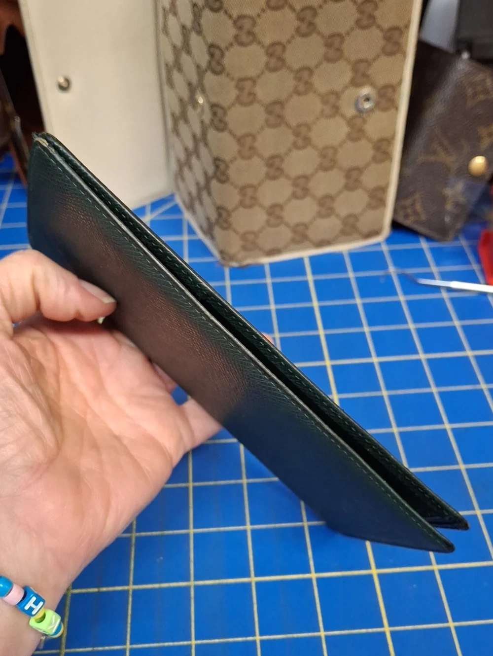 Louis Vuitton Dark Green Textured Leather Long Slim Wallet 7x5 Preloved